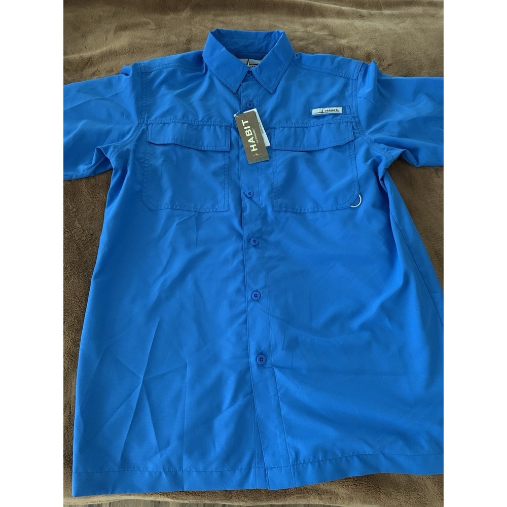 HABIT MENS SHORT SLEEVE RIVER Fishing Button Up SHIRT SMALL Parisian Blue NWT